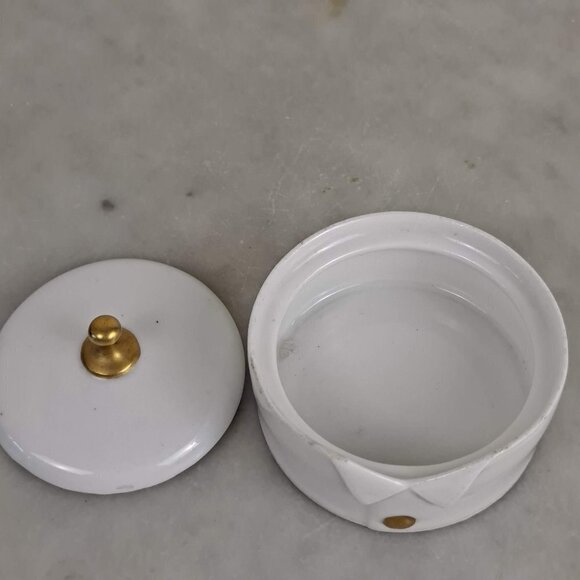 R & S Germany Cream Colored Button Box Gold Accent Removable Lid Porcelain - Picture 10 of 13